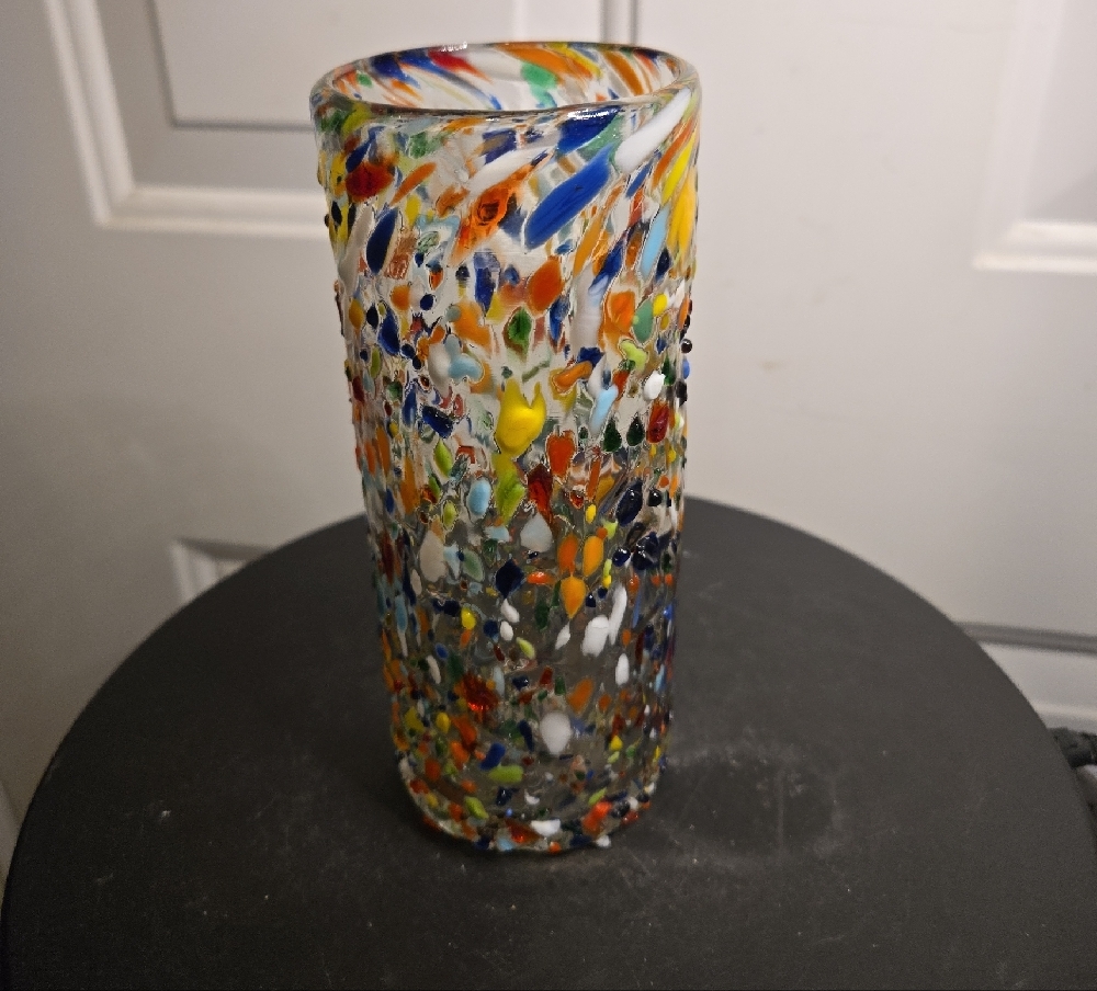 Colorful Multicolor Hand Blown Glass Vase - Picture 4 of 9